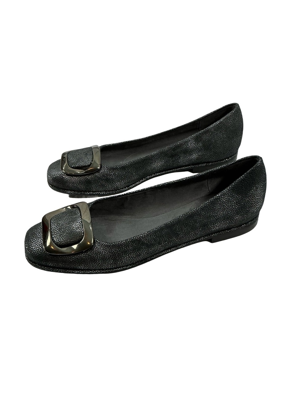 Stuart Weitzman Black Textured Buckle Flats Narrow Size 8N - Picture 5 of 8